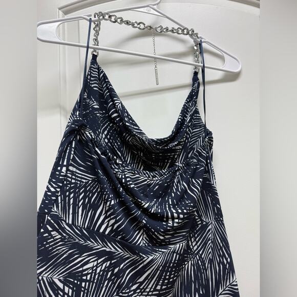 Michael Michael Kors Womens Palm-Print Halter Midi Dress navy small resort wear - Picture 5 of 11